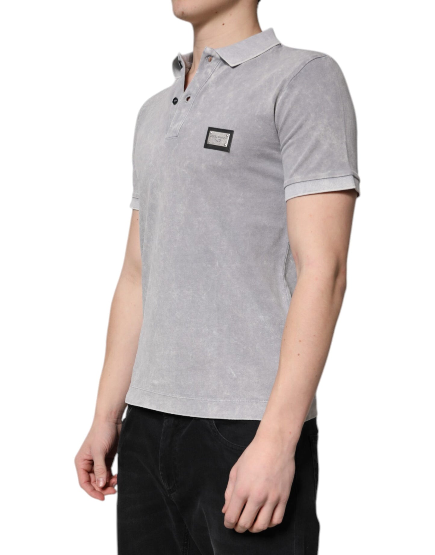 Dolce &amp; Gabbana Graues Poloshirt aus Baumwolle mit Logo-Plakette für Herren