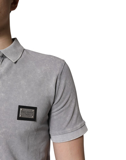 Dolce &amp; Gabbana Graues Poloshirt aus Baumwolle mit Logo-Plakette für Herren