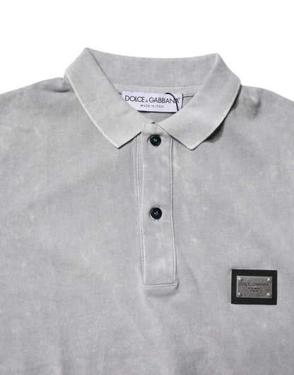 Dolce &amp; Gabbana Graues Poloshirt aus Baumwolle mit Logo-Plakette für Herren