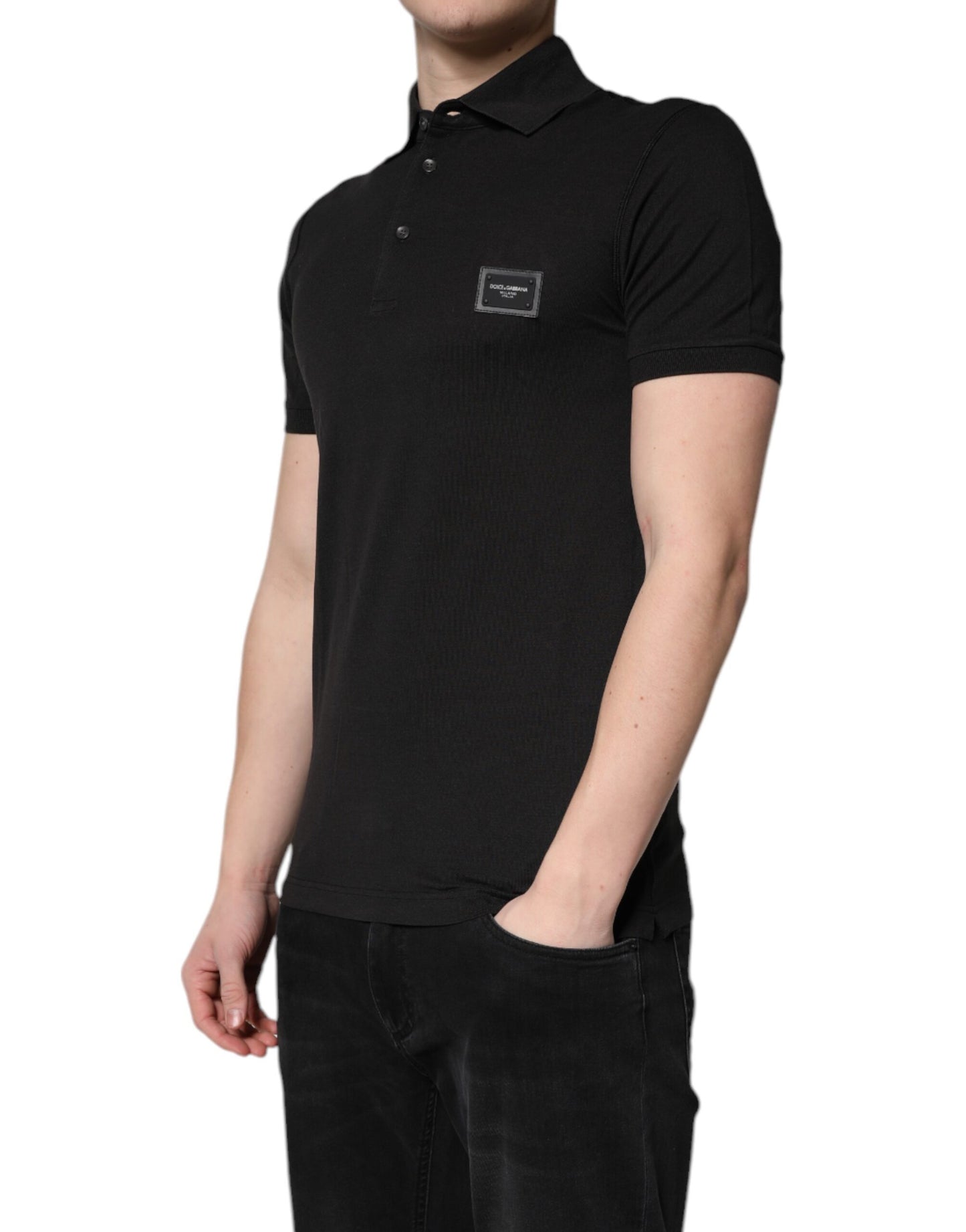 Dolce &amp; Gabbana Dunkelgraues Poloshirt aus Baumwolle mit Logo-Plakette für Herren