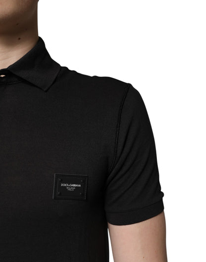 Dolce &amp; Gabbana Dunkelgraues Poloshirt aus Baumwolle mit Logo-Plakette für Herren