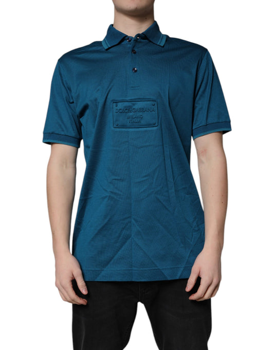 Dolce &amp; Gabbana Blaues Poloshirt aus Baumwolle mit Logo für Herren
