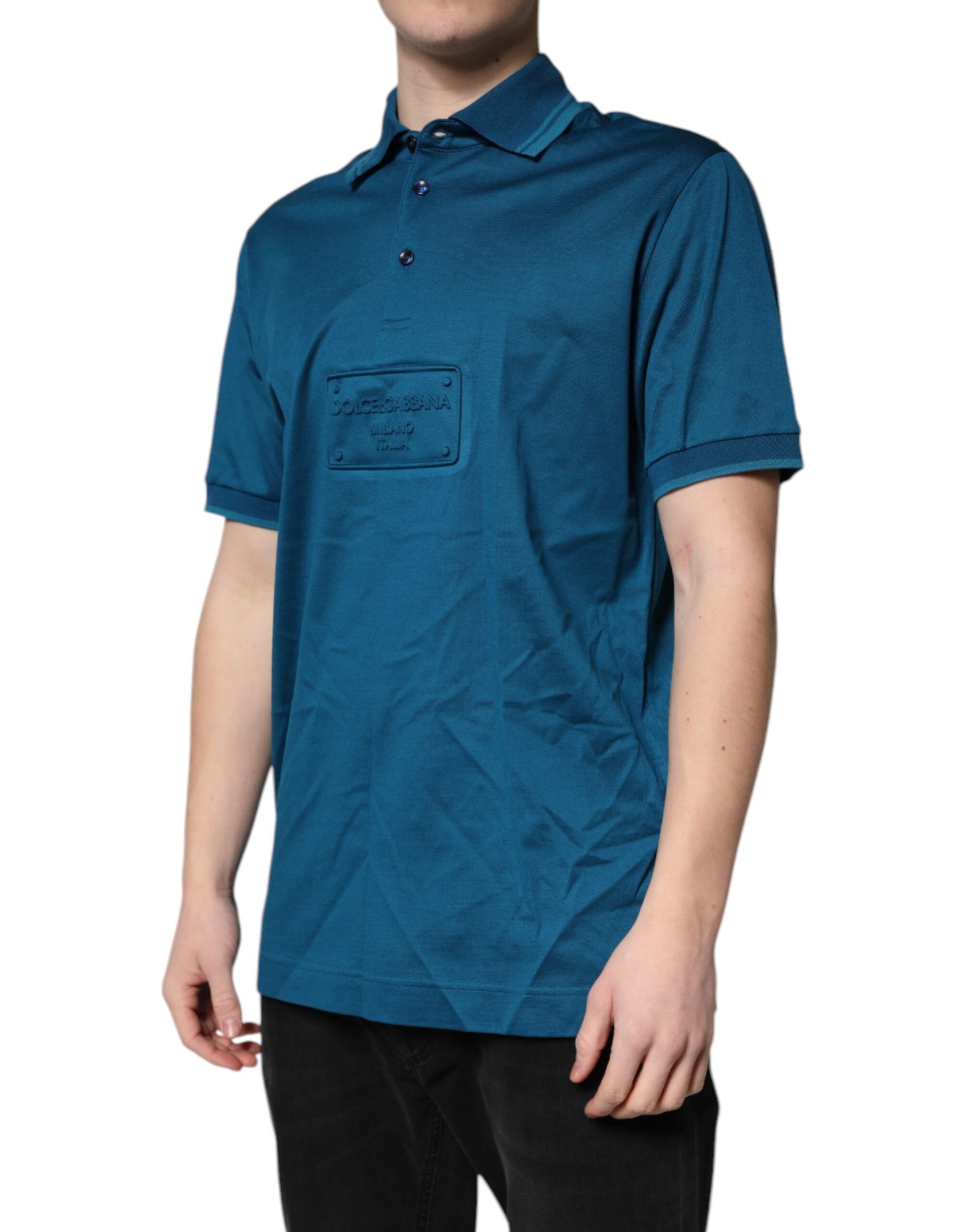 Dolce &amp; Gabbana Blaues Poloshirt aus Baumwolle mit Logo für Herren