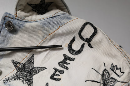 Dolce &amp; Gabbana Hellblaue Jeansjacke mit Graffiti-Knopfleiste