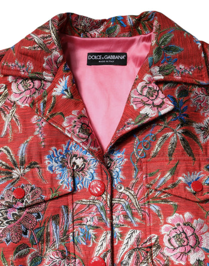 Dolce &amp; Gabbana – Rote Jacquard-Manteljacke mit Knopfleiste und Blumenmuster