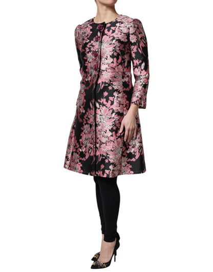 Dolce &amp; Gabbana – Trenchcoatjacke aus Brokat mit Blumenmuster in Rosa und Schwarz