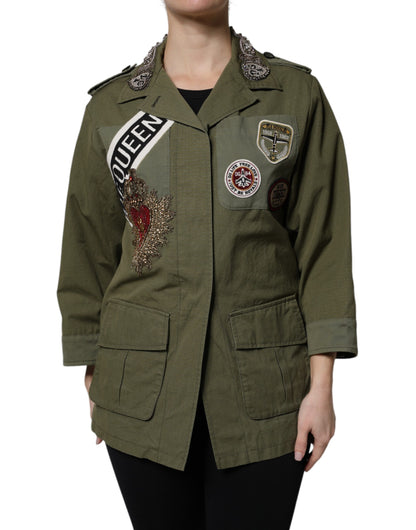 Dolce &amp; Gabbana – Militärgrüne, verzierte Manteljacke „Queen“