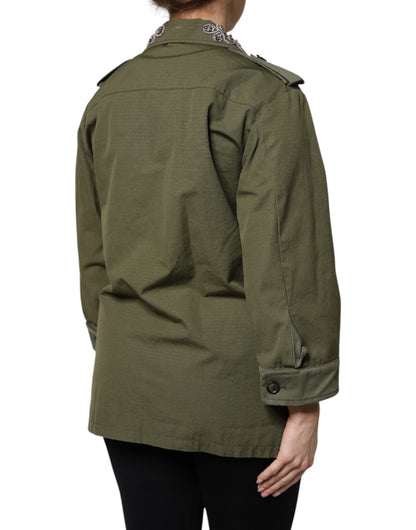 Dolce &amp; Gabbana – Militärgrüne, verzierte Manteljacke „Queen“