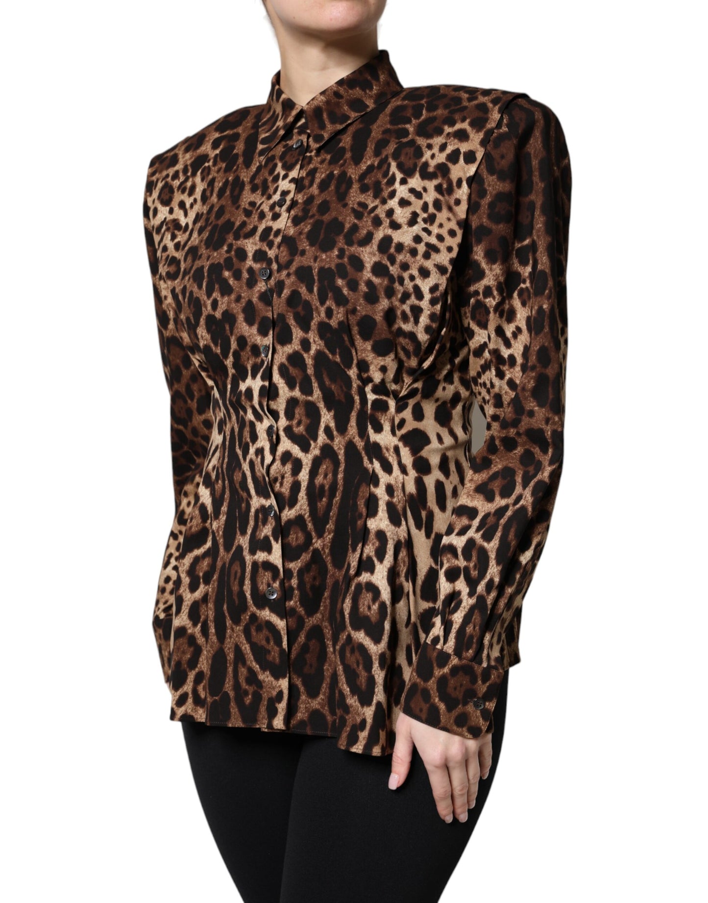 Dolce & Gabbana Brown Leopard Silk Button Down Coat Jacket