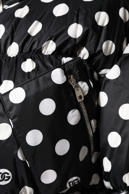 Dolce &amp; Gabbana – Pufferjacke mit durchgehendem Reißverschluss und Punkten in Schwarz und Weiß