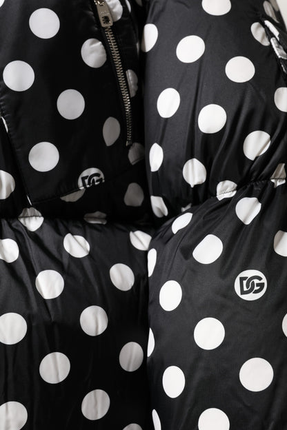 Dolce & Gabbana Black White Polka Dot Full Zip Puffer Jacket