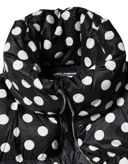Dolce & Gabbana Black White Polka Dot Full Zip Puffer Jacket