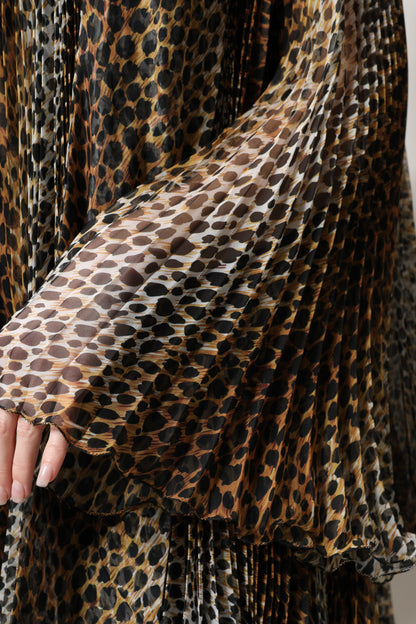 Dolce &amp; Gabbana – Braunes Chiffonkleid mit Schalkragen und Leopardenmuster