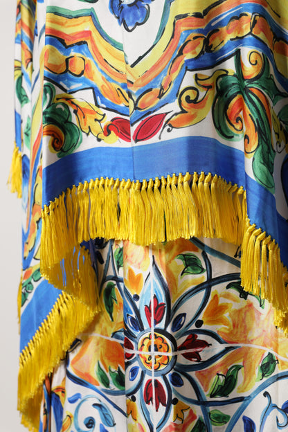Dolce &amp; Gabbana – Mehrfarbiges Majolika-Kaftan-Maxikleid mit kurzen Ärmeln