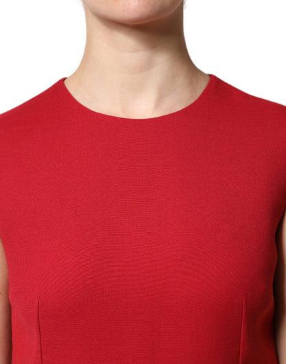 Dolce &amp; Gabbana – Rotes, ärmelloses, knielanges A-Linien-Kleid aus Wolle