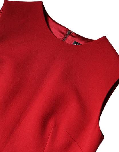 Dolce &amp; Gabbana – Rotes, ärmelloses, knielanges A-Linien-Kleid aus Wolle