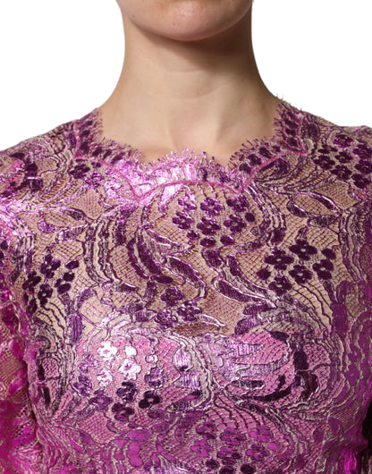 Dolce &amp; Gabbana – Mini-Etuikleid mit Blumenmuster in Metallic-Fuchsia