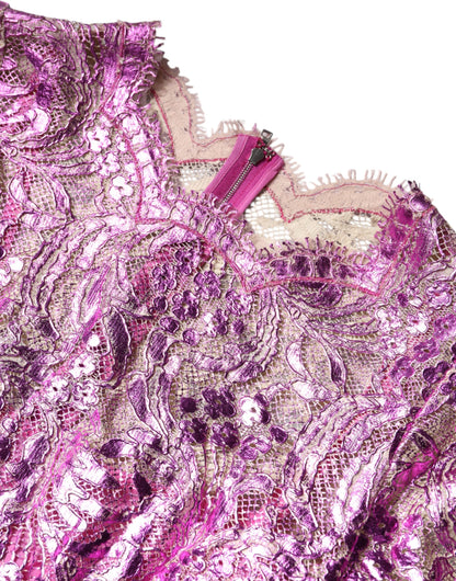 Dolce &amp; Gabbana – Mini-Etuikleid mit Blumenmuster in Metallic-Fuchsia
