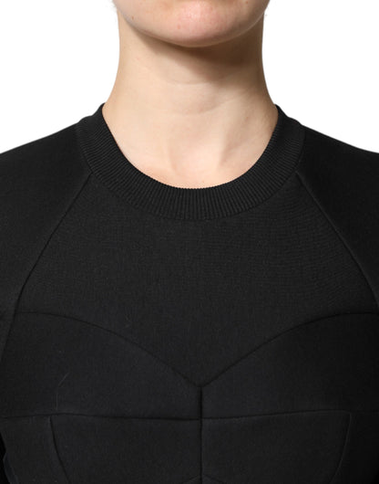 Dolce &amp; Gabbana – Schwarzes, langärmliges Minikleid in A-Linie aus Baumwolle