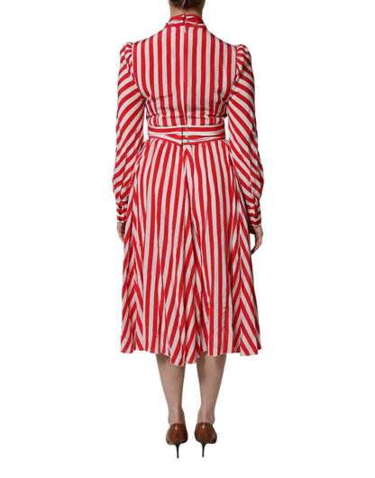 Dolce &amp; Gabbana – Langärmliges Midikleid mit weißen und roten Streifen