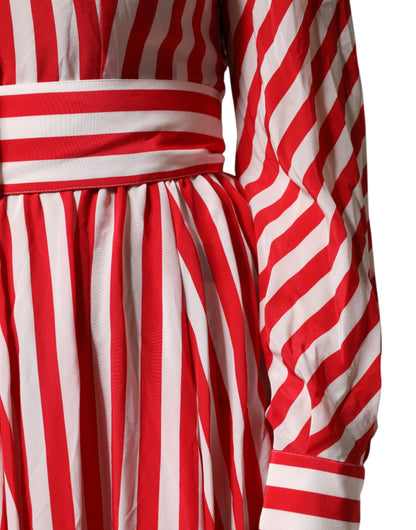 Dolce &amp; Gabbana – Langärmliges Midikleid mit weißen und roten Streifen