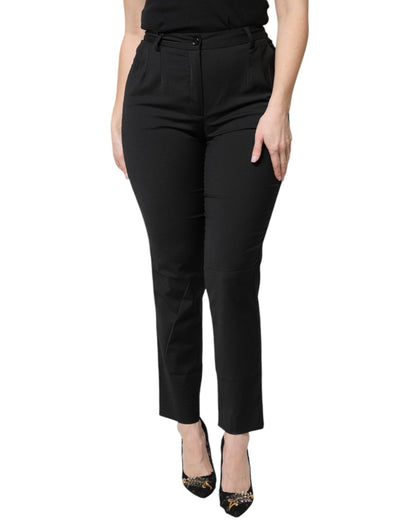 Dolce & Gabbana Black Polyester High Waist Slim Pants