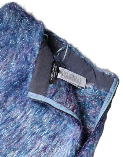 Dolce &amp; Gabbana Mehrfarbiger Minirock aus Plüsch mit hoher Taille