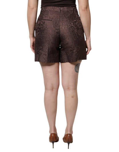 Dolce &amp; Gabbana – Braune Minishorts aus geblümtem Brokat mit mittlerer Taille