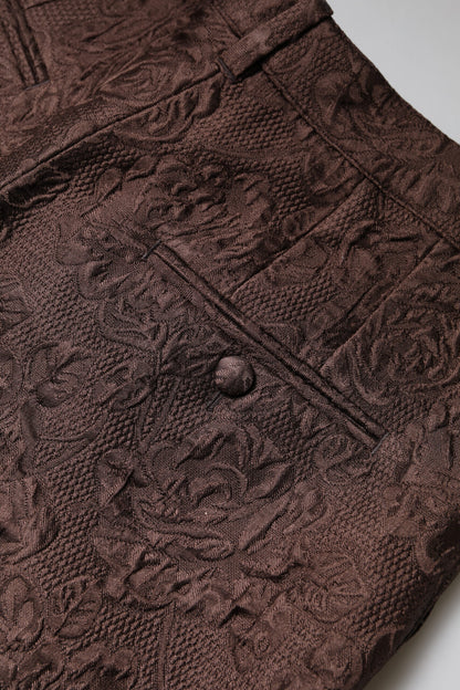 Dolce &amp; Gabbana – Braune Minishorts aus geblümtem Brokat mit mittlerer Taille