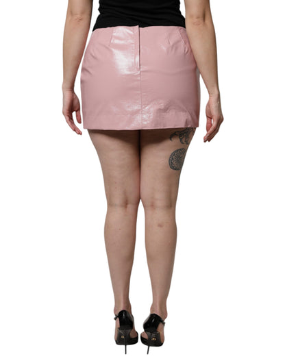 Dolce &amp; Gabbana – Minirock aus glänzend rosa Baumwolle mit hoher Taille
