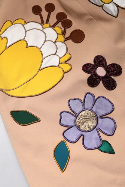 Dolce &amp; Gabbana Beigefarbener Bleistiftrock mit Blumenmuster und hoher Taille