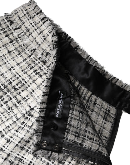 Dolce &amp; Gabbana – Weiß-schwarzer Minirock aus Tartan-Tweed mit hoher Taille
