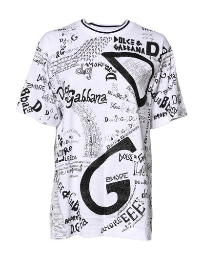 Dolce &amp; Gabbana – Weißes Baumwoll-T-Shirt mit Rundhalsausschnitt und Graffiti-Print