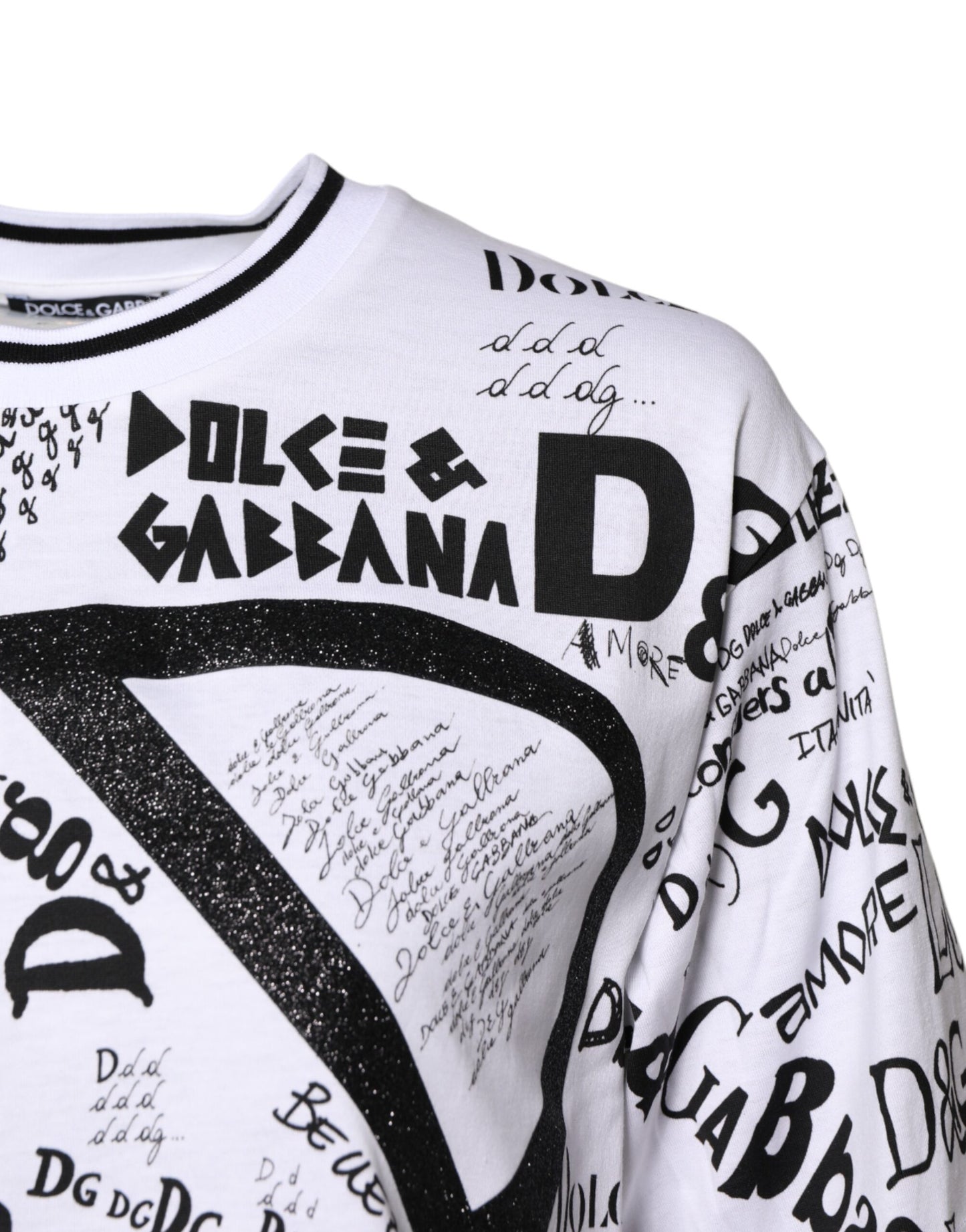 Dolce &amp; Gabbana – Weißes Baumwoll-T-Shirt mit Rundhalsausschnitt und Graffiti-Print
