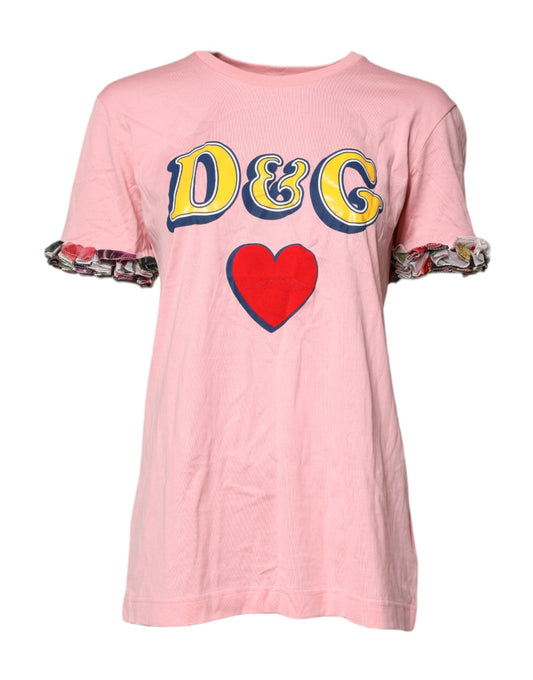 Dolce &amp; Gabbana – Rosafarbenes T-Shirt aus Baumwolle mit Rundhalsausschnitt und Logodruck