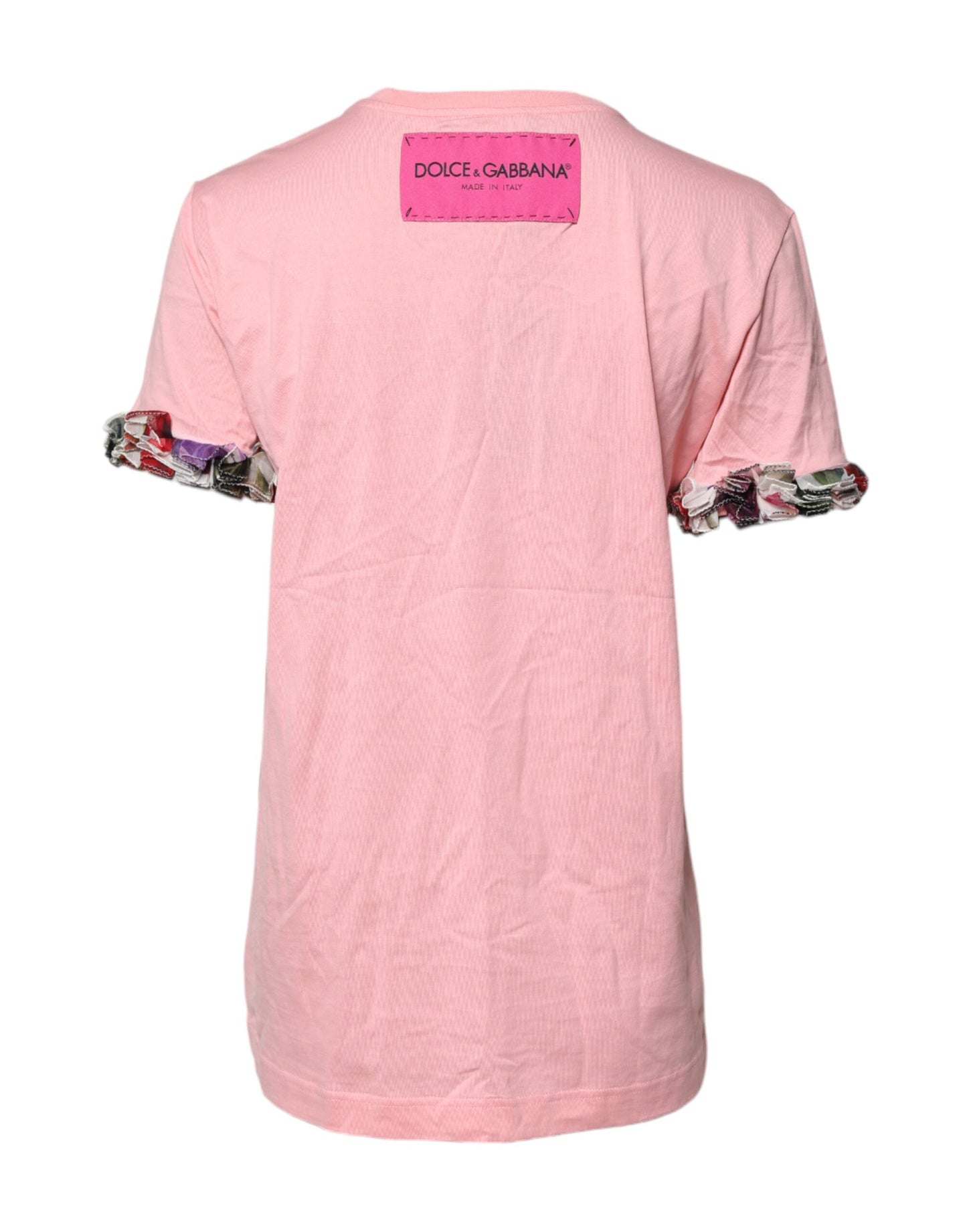 Dolce &amp; Gabbana – Rosafarbenes T-Shirt aus Baumwolle mit Rundhalsausschnitt und Logodruck