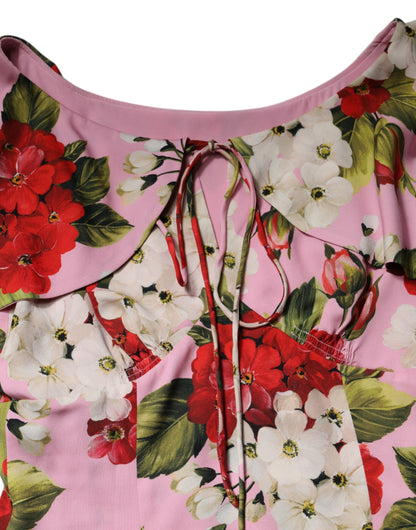 Dolce &amp; Gabbana – Kurzärmliges Blusenoberteil aus Seide mit Blumenmuster in Rosa