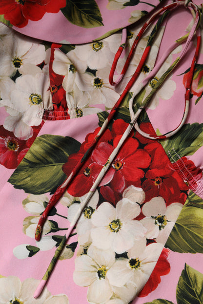Dolce &amp; Gabbana – Kurzärmliges Blusenoberteil aus Seide mit Blumenmuster in Rosa