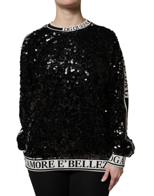 Dolce &amp; Gabbana – Schwarzer Pullover mit Pailletten „DG Queen“