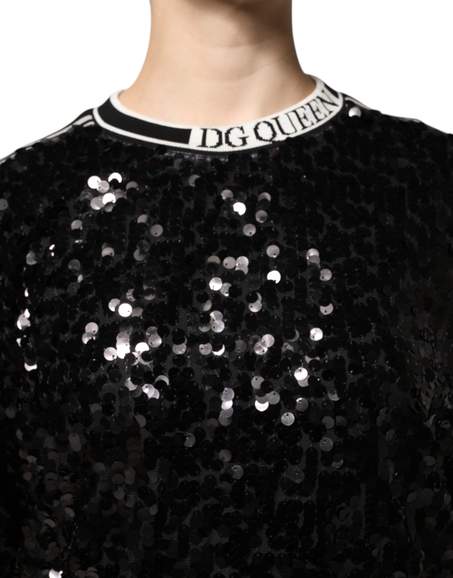 Dolce &amp; Gabbana – Schwarzer Pullover mit Pailletten „DG Queen“