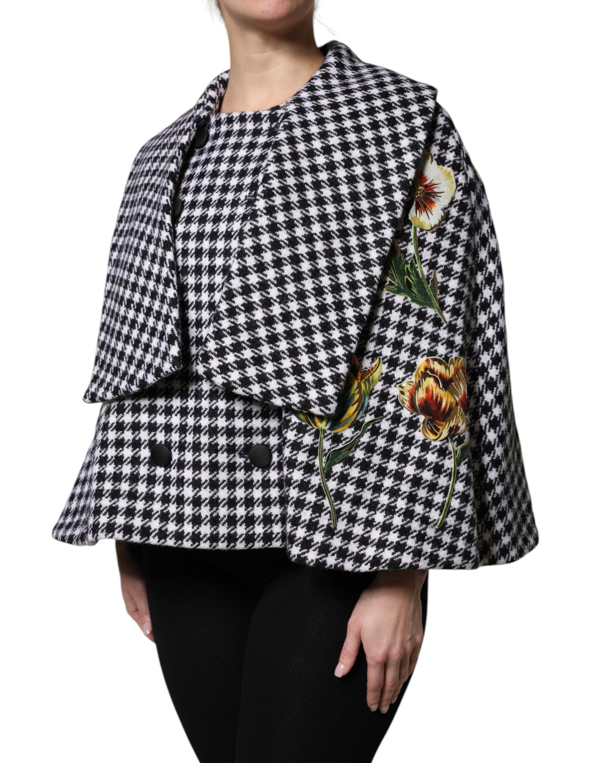 Dolce &amp; Gabbana – Cape-Jacke mit Blumenmuster in Schwarz und Weiß