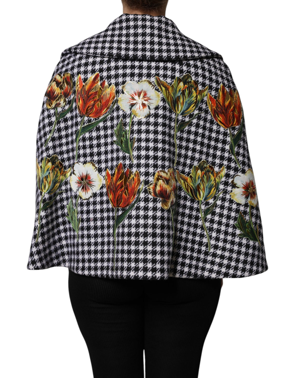 Dolce &amp; Gabbana – Cape-Jacke mit Blumenmuster in Schwarz und Weiß
