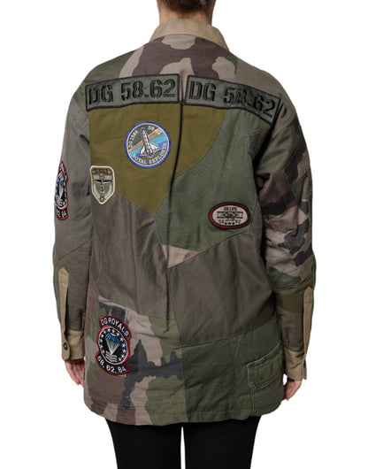 Dolce &amp; Gabbana Militärgrüne Baumwoll-Down-Jacke mit Knöpfen