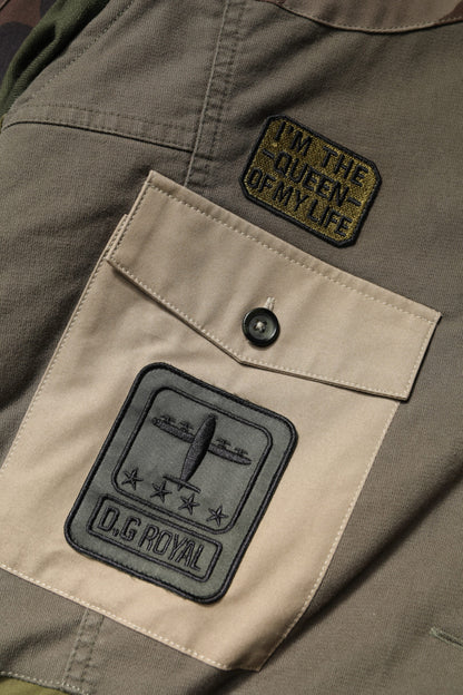Dolce &amp; Gabbana Militärgrüne Baumwoll-Down-Jacke mit Knöpfen