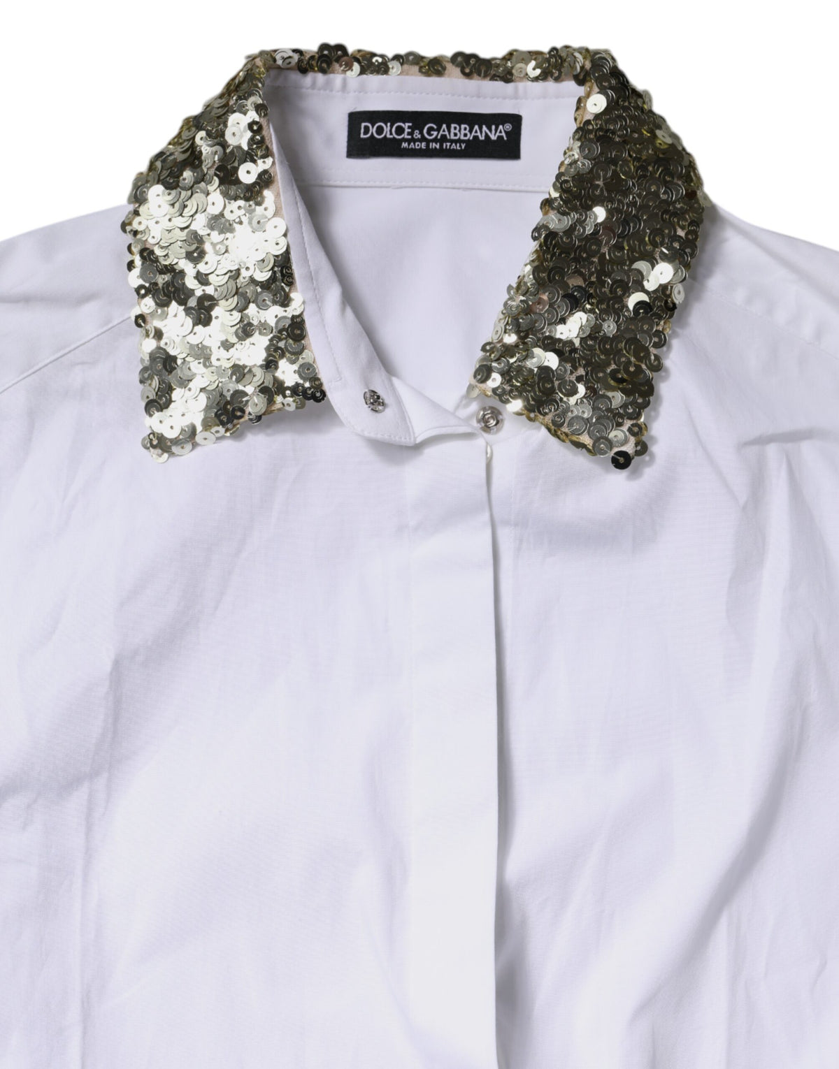 Dolce &amp; Gabbana – Weißes, langärmliges Hemd aus Baumwolle mit Pailletten