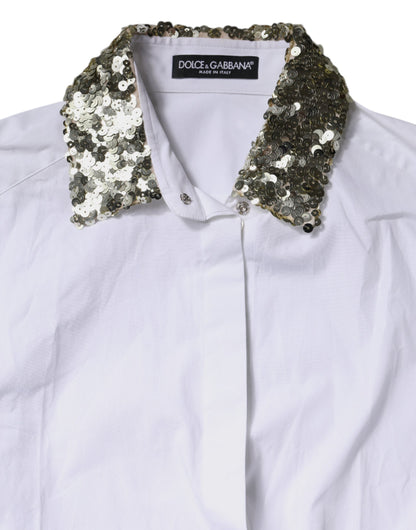 Dolce &amp; Gabbana – Weißes, langärmliges Hemd aus Baumwolle mit Pailletten