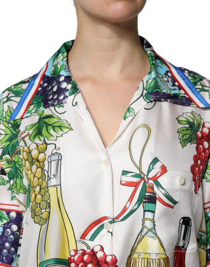 Dolce & Gabbana Multicolor Short Sleeve Silk Food Shirt Top