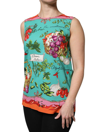 Dolce &amp; Gabbana, mehrfarbiges, ärmelloses Seiden-Tanktop mit Blumenmuster