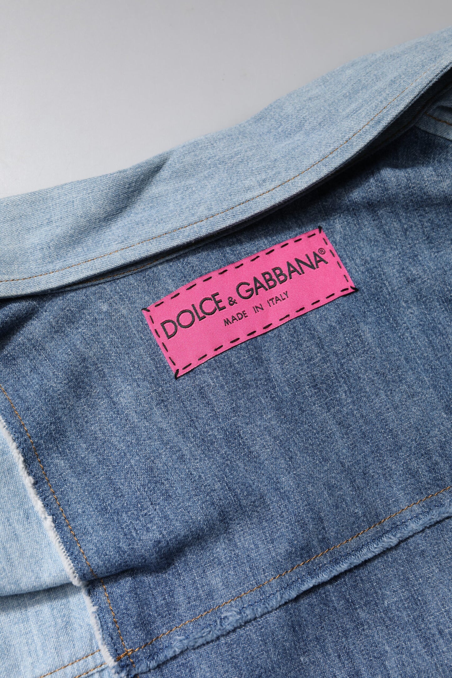 Dolce &amp; Gabbana – Blaues Langarm-Oberteil aus Baumwolle mit Knopfleiste und Kragen