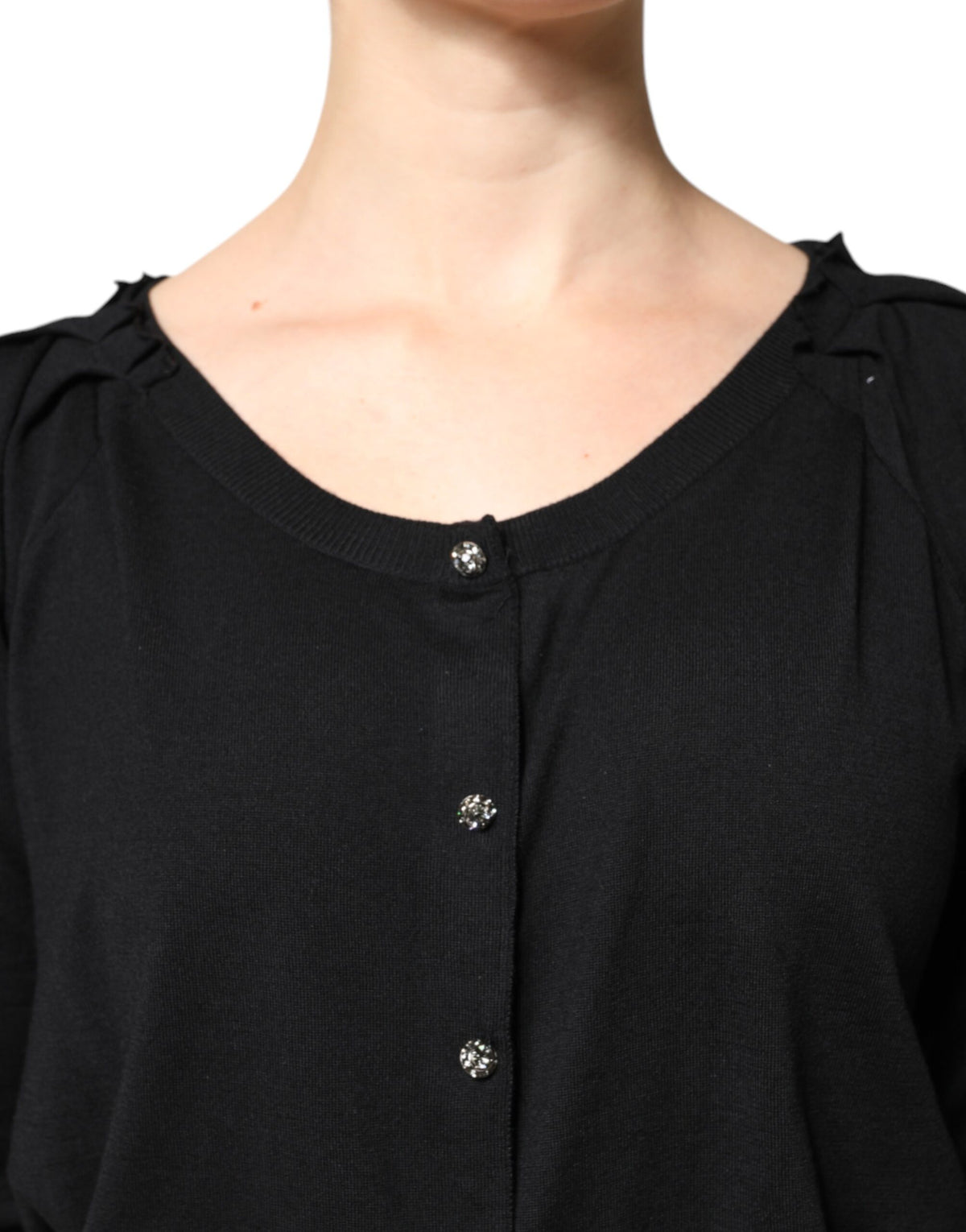 Dolce &amp; Gabbana – Schwarzes, kurzärmliges Blusenoberteil mit Knopfleiste